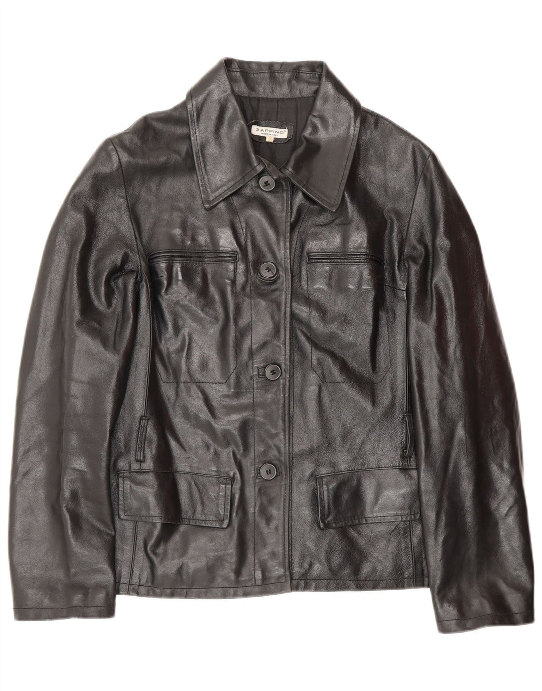 Giacca in pelle da donna vintage UK 10 piccola in pelle nera