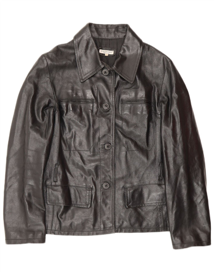 Giacca in pelle da donna vintage UK 10 piccola in pelle nera