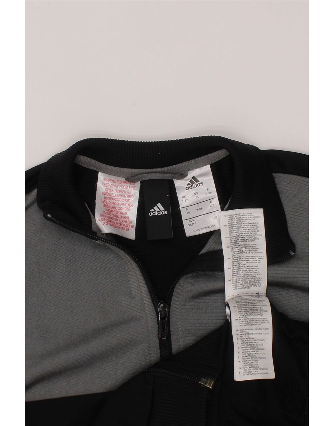 ADIDAS Boys Tracksuit Top Jacket 7-8 Years Black Colourblock Polyester