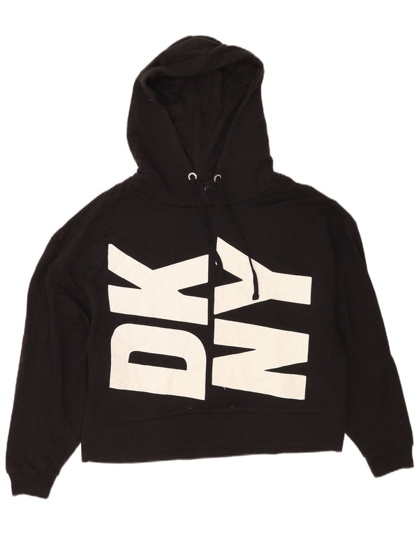Maglione con cappuccio oversize grafico da donna Dkny UK 10 piccolo cotone nero