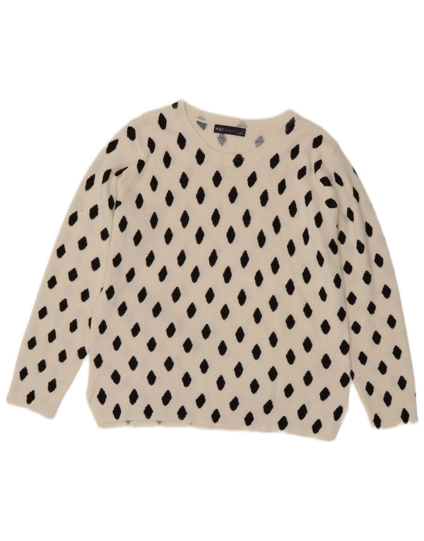 Maglione maglione con scollo a barchetta da donna Marks & Spencer UK 14 Grande bianco geometrico