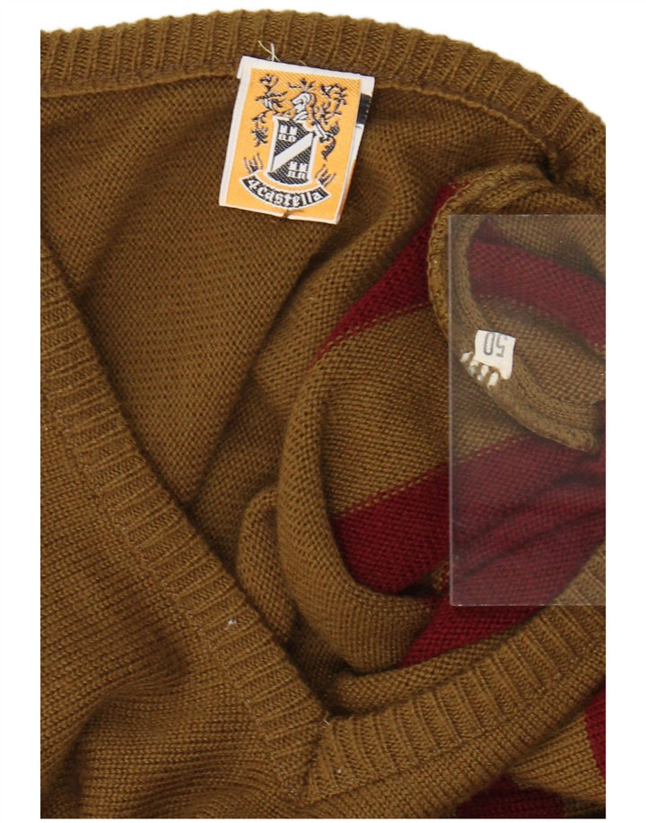 4 CASTELLA Maglione da uomo con scollo a V IT 50 Lana a righe marrone medio