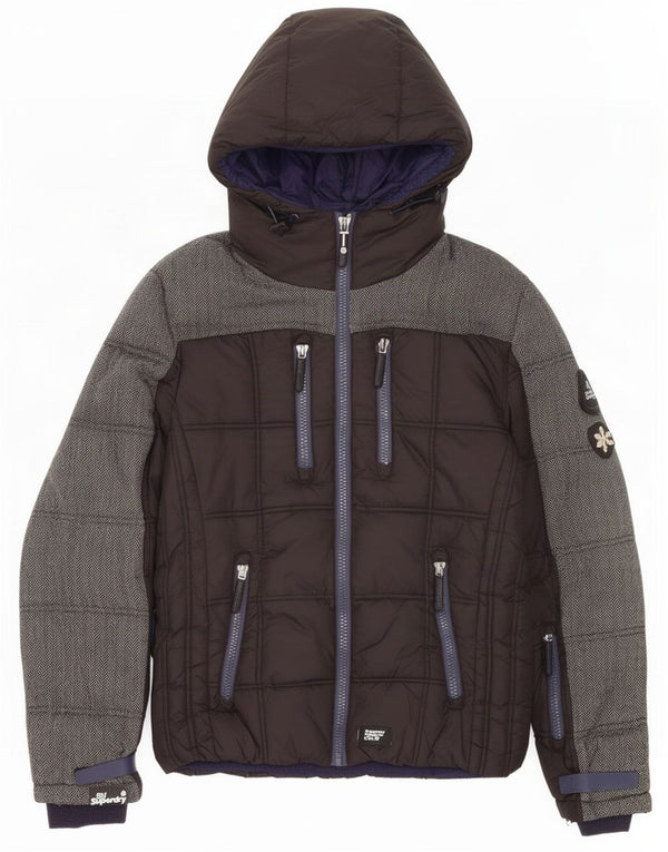 Giacca imbottita da sci da uomo con cappuccio Superdry UK 38 Medium Black Colourblock Nylon