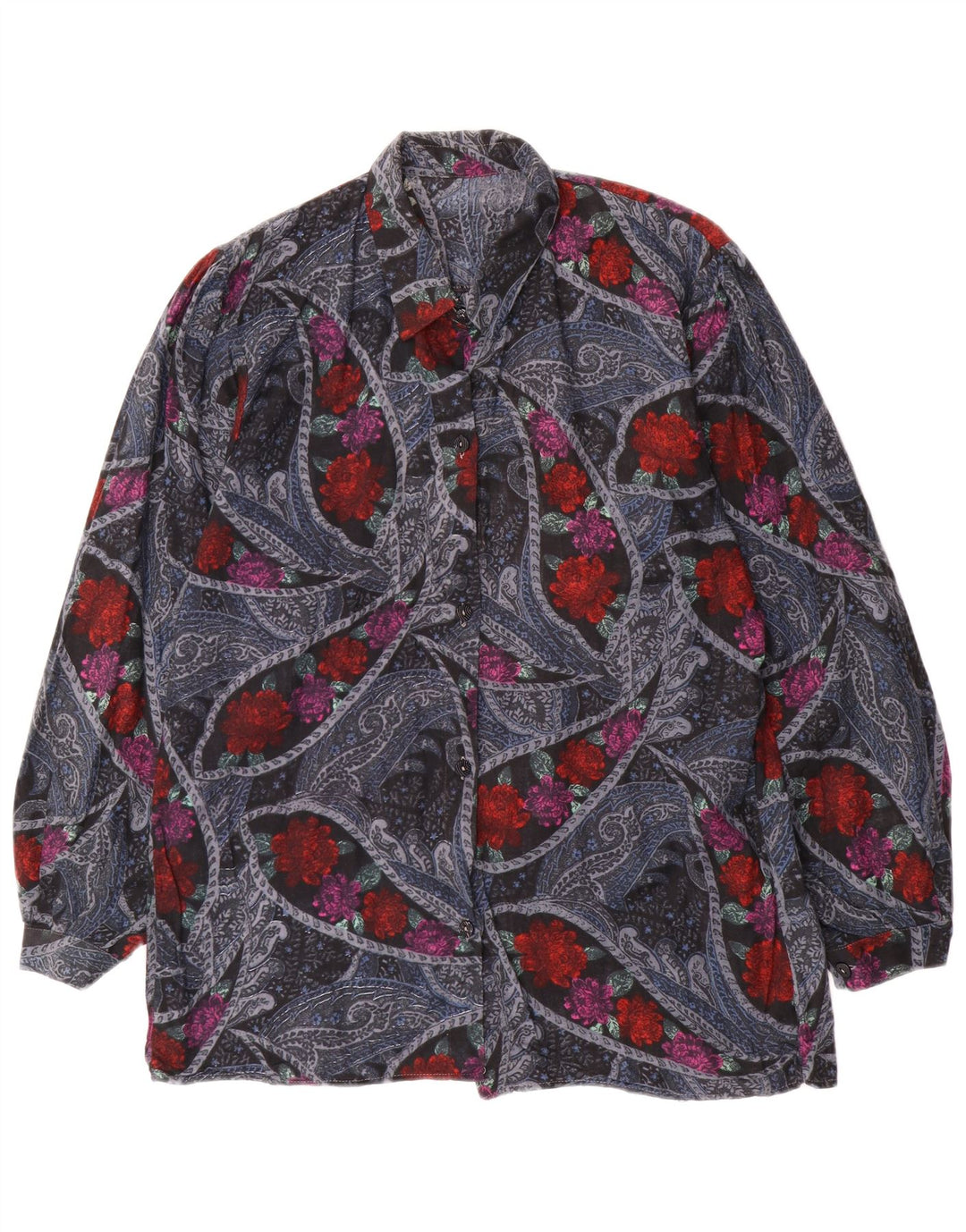 Camicia da donna VINTAGE UK 16 Grande floreale multicolore