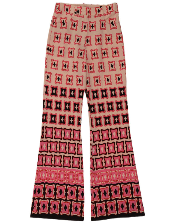 Pantaloni casual svasati a vita alta da donna Zara XS W24 L33 Rosa geometrico