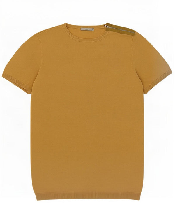 Cos Womens Short Sleeve Crew Neck Jumper Sweater UK 16 Large Yellow Cotton