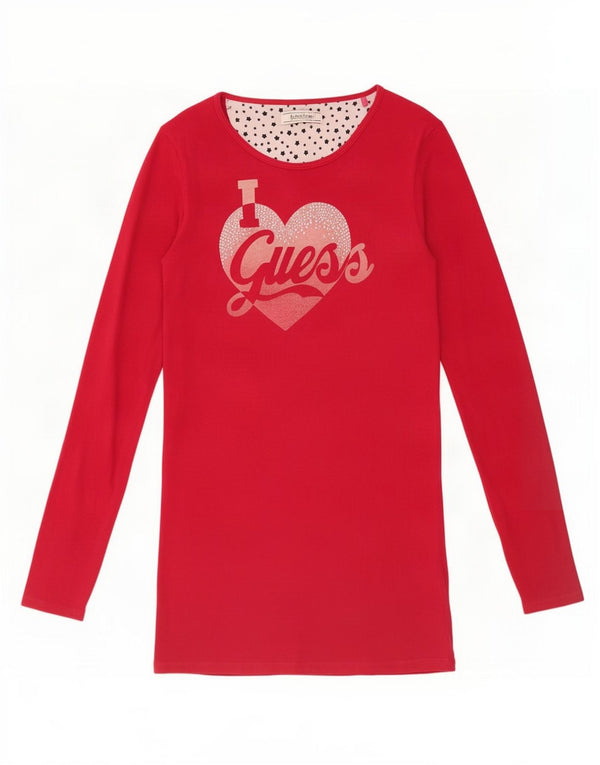 Guess Girls Graphic Long Sleeve T-Shirt Dress 15-16 Years Pink Cotton