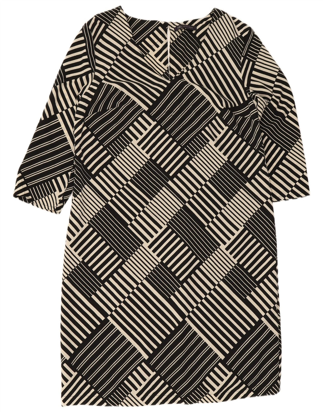 Abito a trapezio con maniche a 3/4 da donna Marks & Spencer UK 12 Medio Nero geometrico