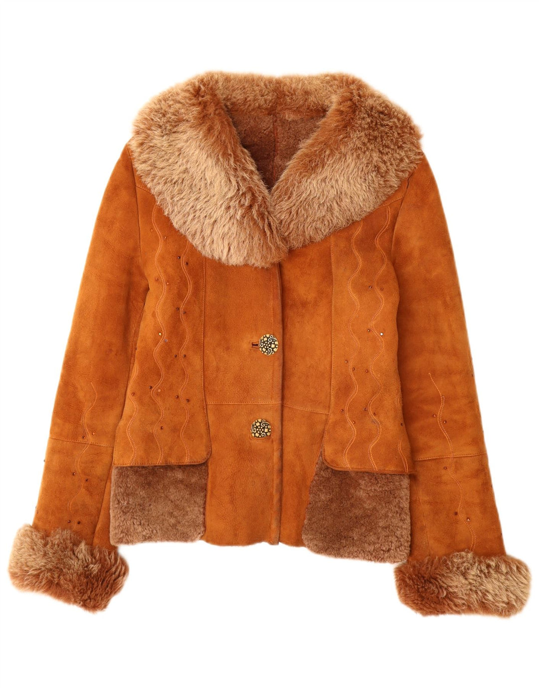 Giacca in shearling vintage da donna UK 12 in pelle marrone medio