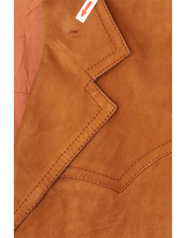 Giacca blazer vintage in pelle scamosciata da uomo a 2 bottoni UK 40 grande in pelle marrone
