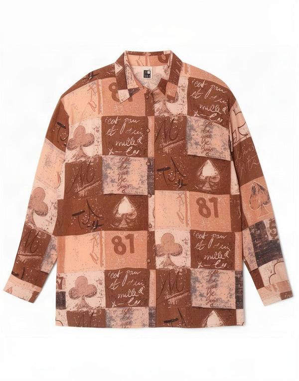 LE TRUC Womens Shirt Blouse UK 18 XL Brown Patchwork Viscose