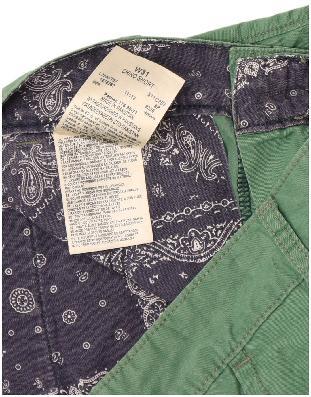 Pantaloncini chino da uomo Lee W31 in cotone verde medio