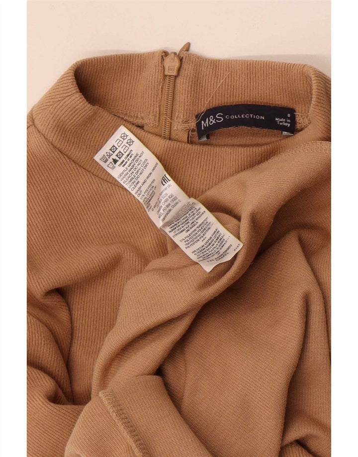 Abito maglione a maniche lunghe da donna Marks & Spencer UK 8 piccolo poliestere beige