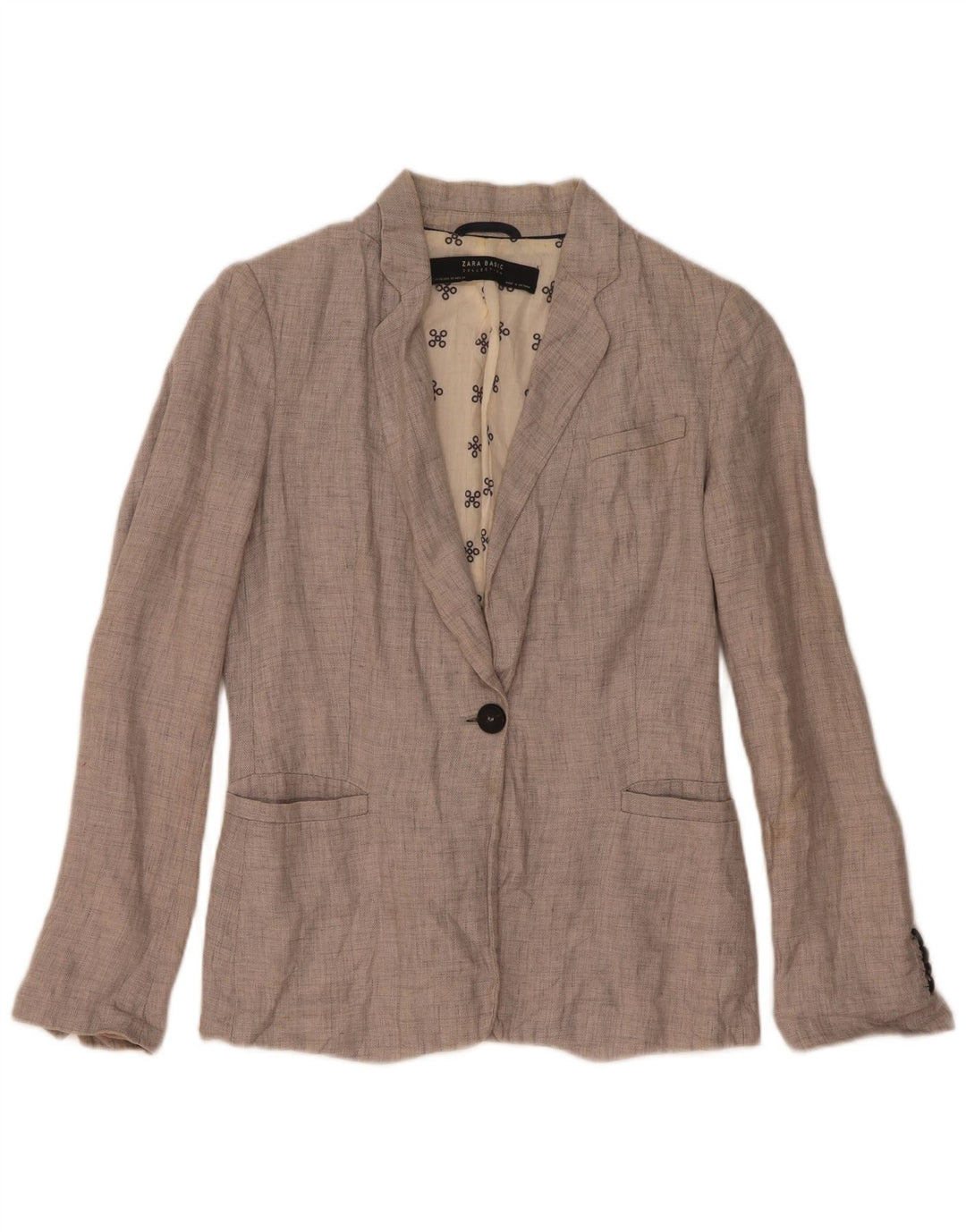 Giacca blazer a 1 bottone da donna Zara UK 6 XS lino grigio