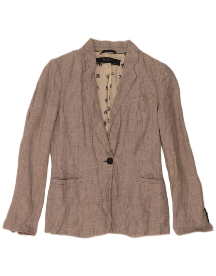 Giacca blazer a 1 bottone da donna Zara UK 6 XS lino grigio