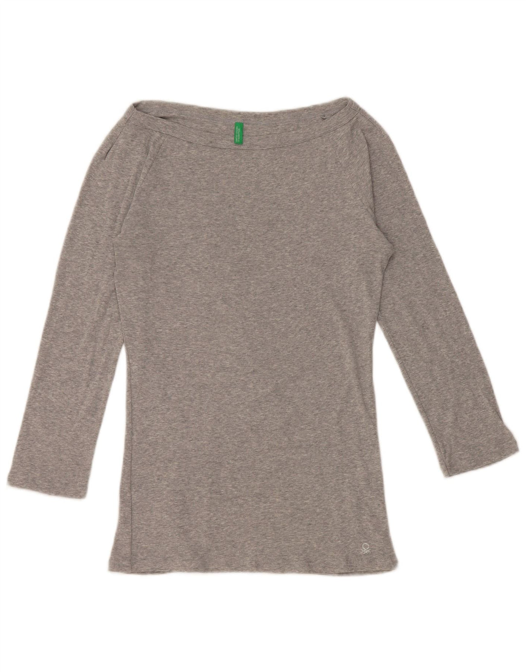 BENETTON Top da donna con spalle scoperte manica 3/4 UK 12 Grigio medio chiazzato