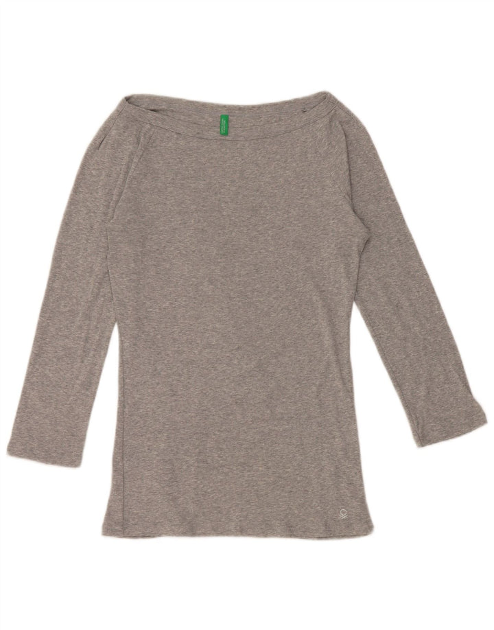 BENETTON Top da donna con spalle scoperte manica 3/4 UK 12 Grigio medio chiazzato