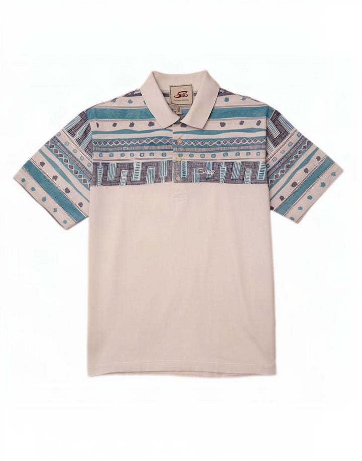 Polo da uomo Silvy IT 50 cotone geometrico bianco medio