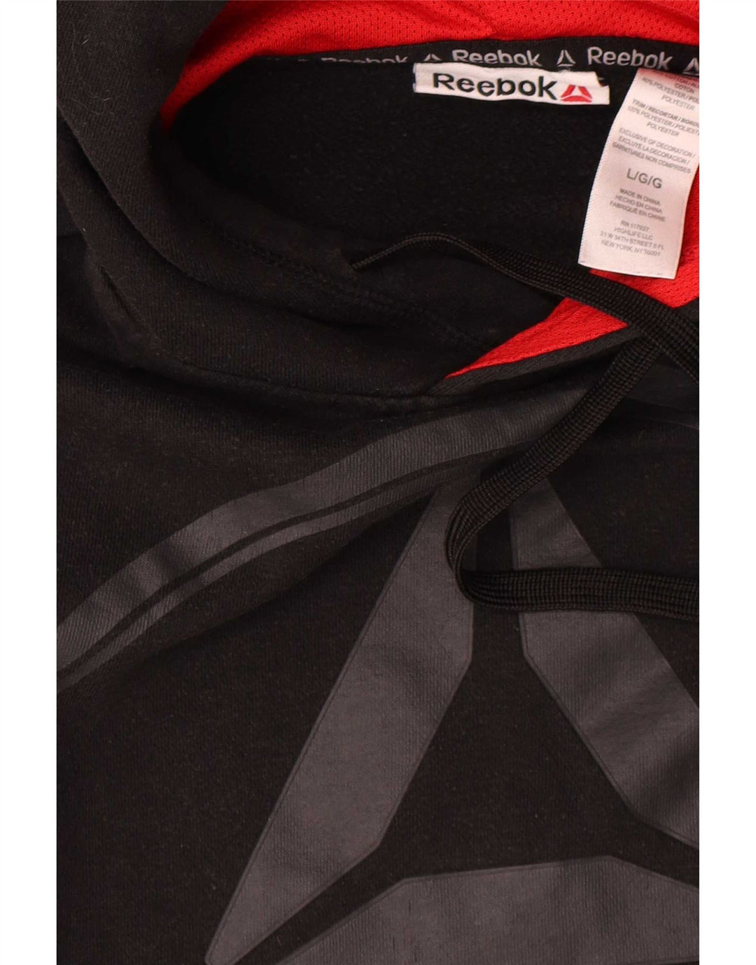 Felpa con cappuccio grafica da uomo Reebok grande in cotone nero