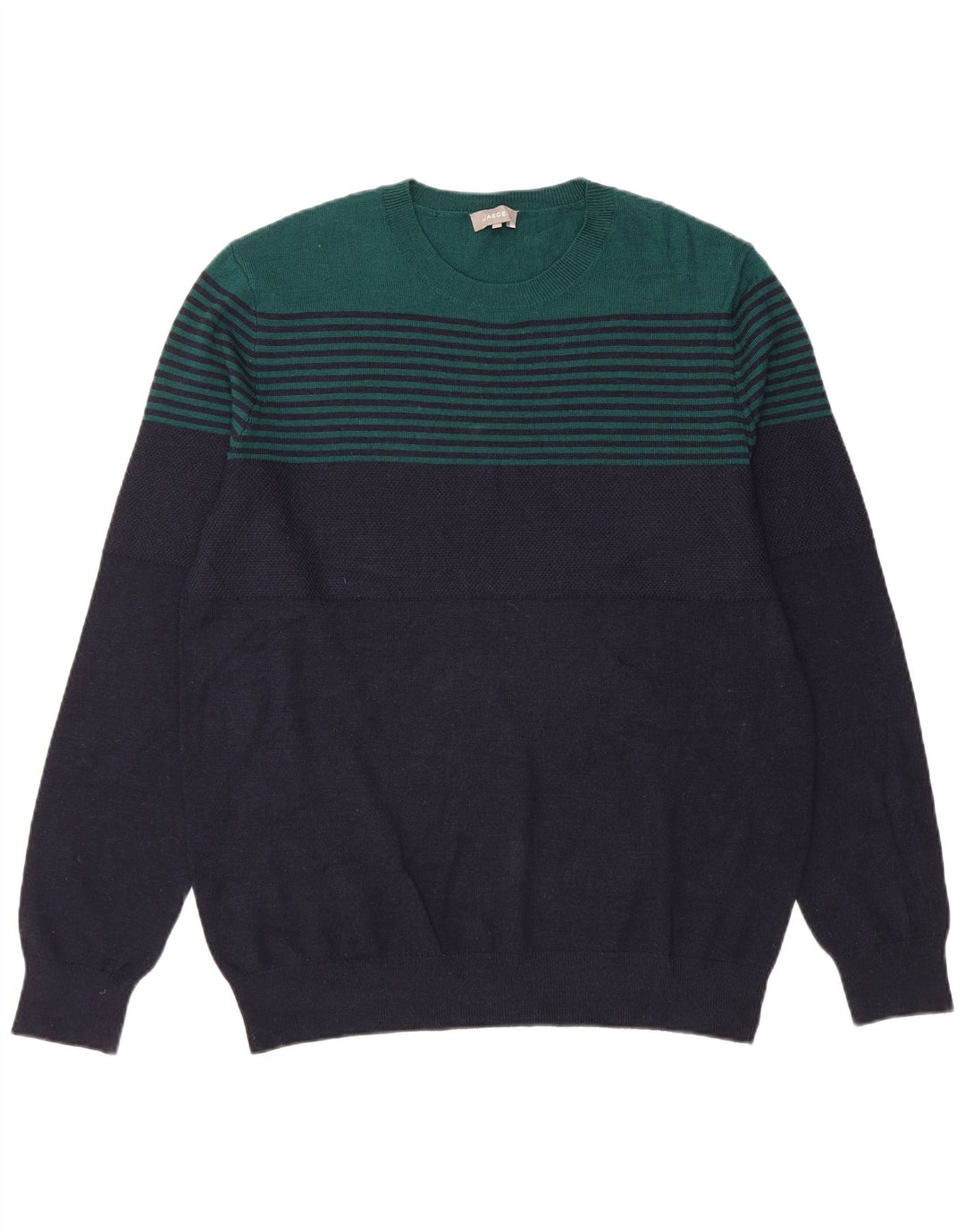Jaeger Uomo Maglione Girocollo Maglione Grande Blu Navy Colorblock Lana