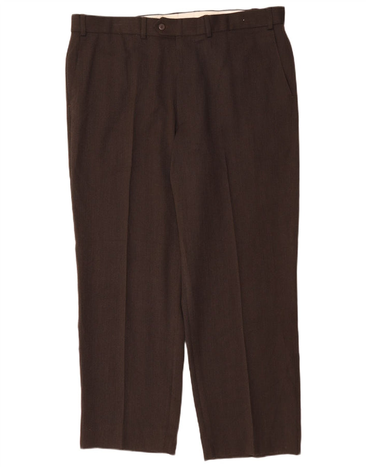 Pantaloni da abito dritti da uomo Marks & Spencer W40 L29 poliestere marrone