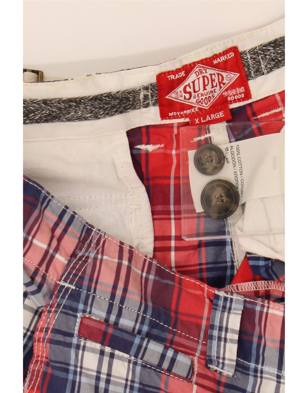 SUPERDRY Mens Casual Shorts XL W36  Red Check Cotton Vintage Superdry and Second-Hand Superdry from Messina Hembry 