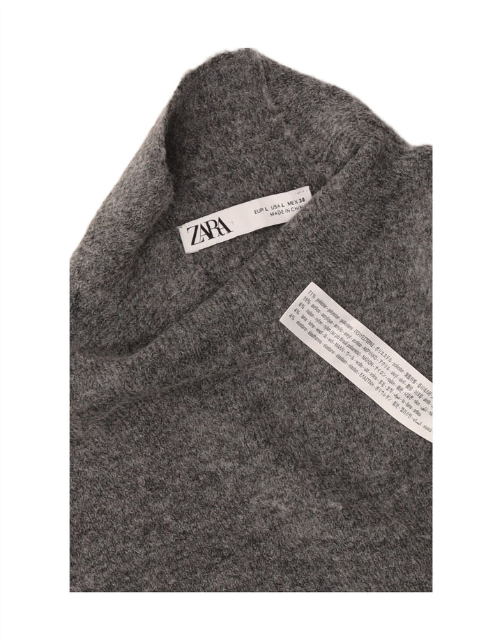 Abito maglione senza maniche da donna Zara UK 14 Large Grigio Poliestere