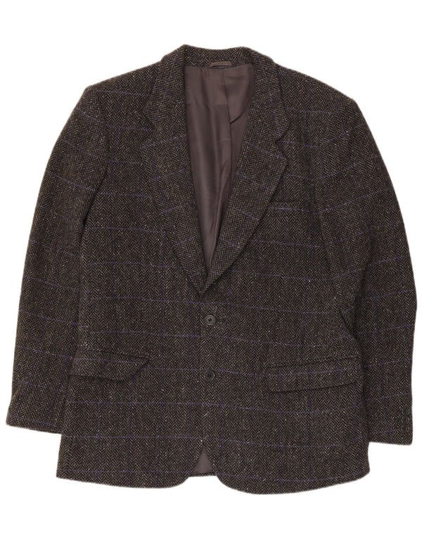 Giacca blazer vintage da uomo a 3 bottoni IT 48 Lana a spina di pesce grigio medio