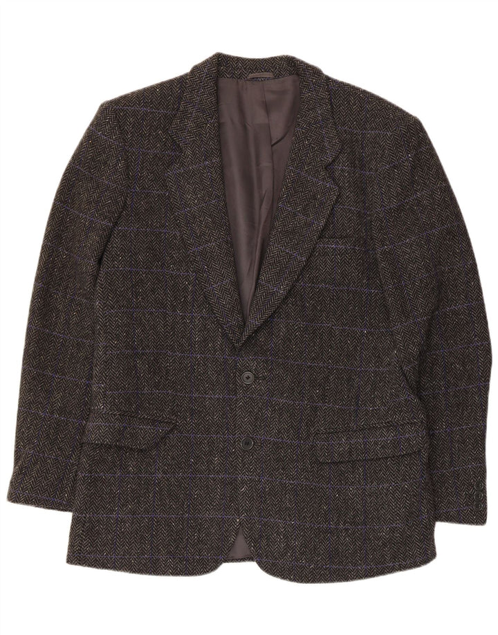 Giacca blazer vintage da uomo a 3 bottoni IT 48 Lana a spina di pesce grigio medio