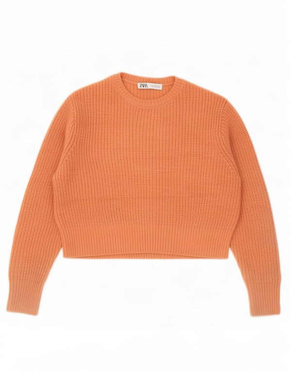 Maglione girocollo oversize corto da donna Zara UK 6 XS acrilico arancione