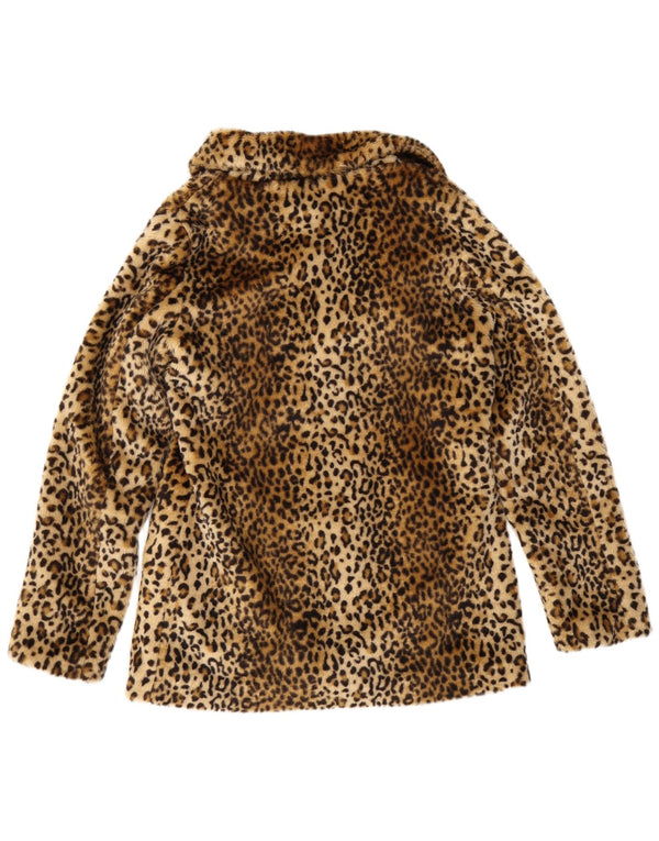 Giacca vintage da donna in pelliccia sintetica aperta UK 12 stampa animalier marrone medio