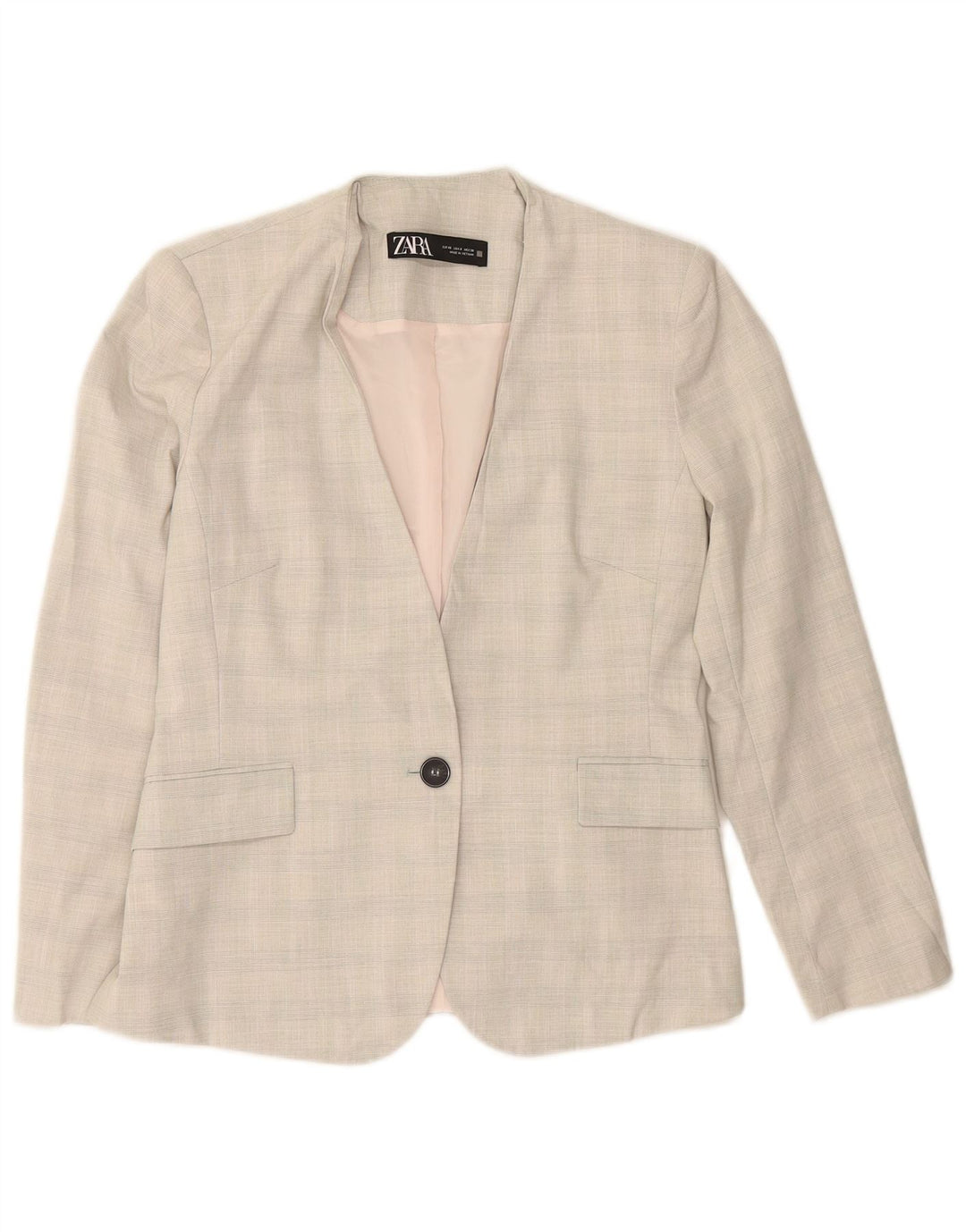 ZARA Giacca Blazer a 1 Bottone da Donna EU 40 Poliestere a quadri grigio medio