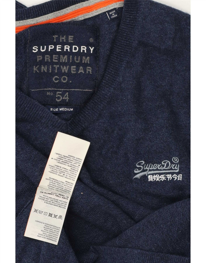 Maglione da uomo con scollo a V Superdry in cotone blu navy medio