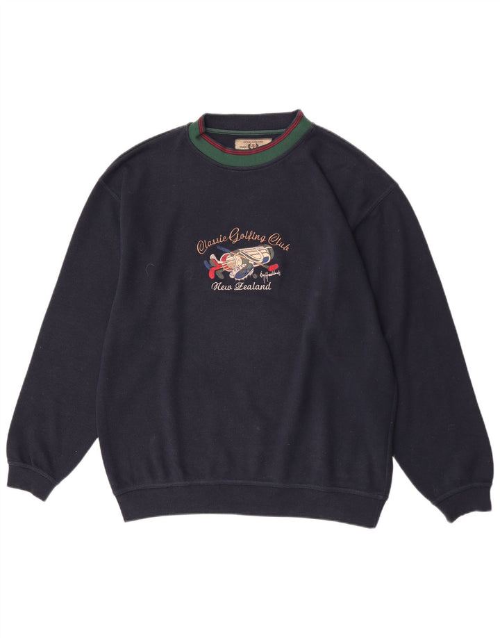 Felpa da uomo vintage con vestibilità regolare grafica, maglione grande, cotone blu navy