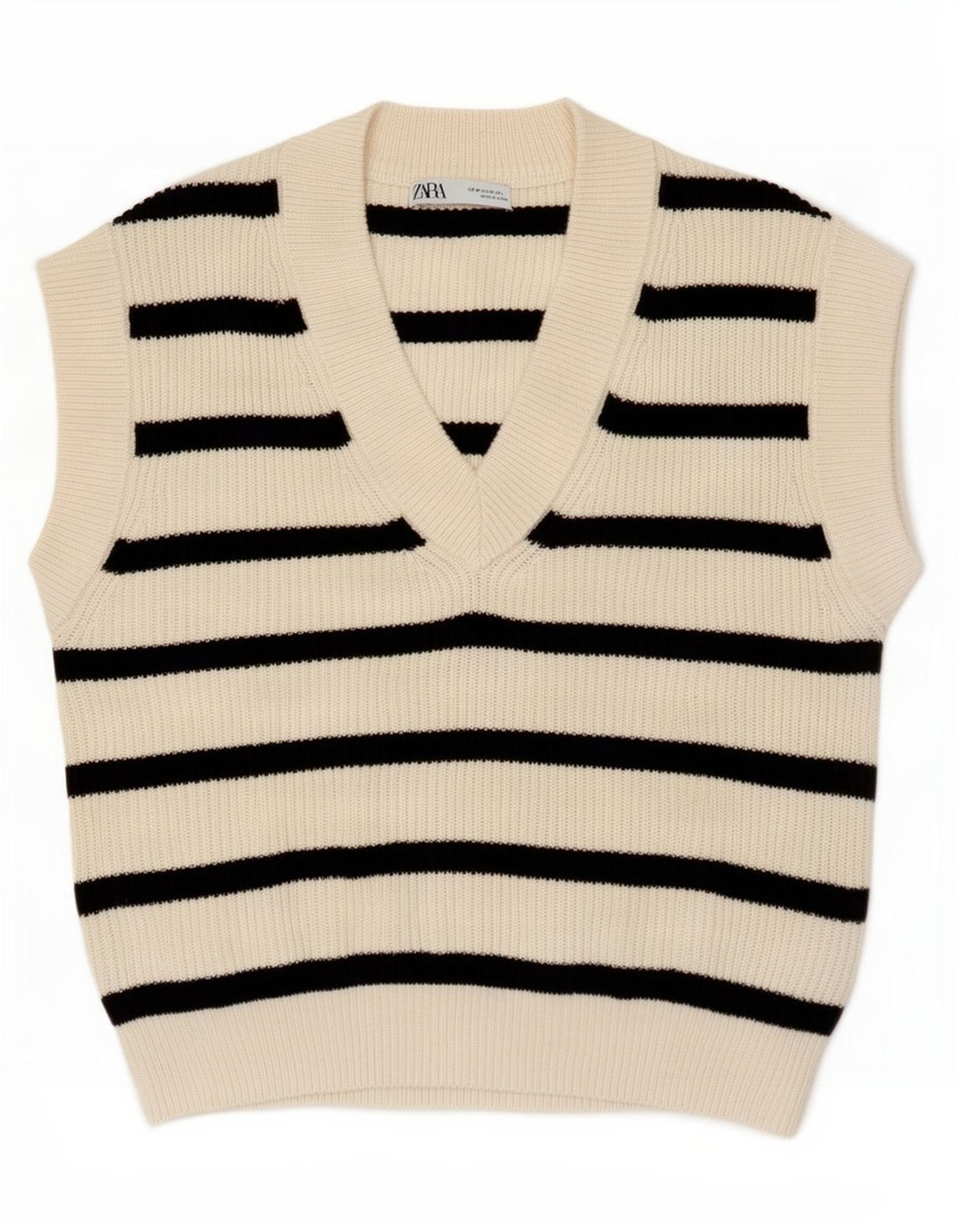 Canottiera da donna Zara UK 14 Poliestere a righe bianco sporco medio