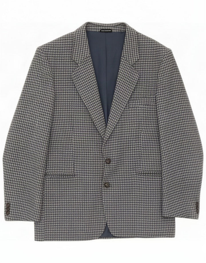 Esclusiva giacca blazer a 2 bottoni da uomo UK 40 grande grigio pied de poule nuova lana