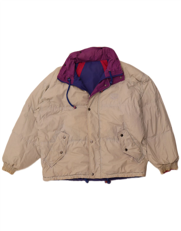 Giacca reversibile con cappuccio da donna VINTAGE grande in poliestere color block beige