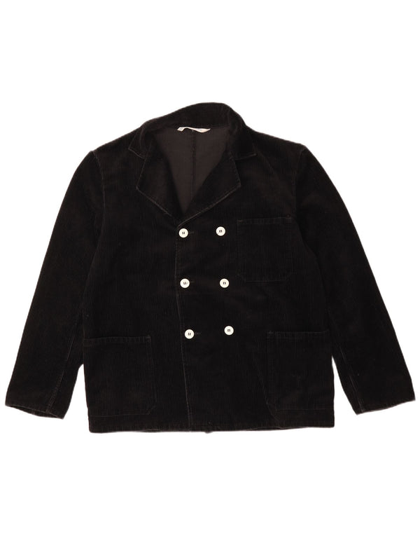 Giacca blazer vintage in velluto a coste doppio petto da uomo UK 40 grande nera