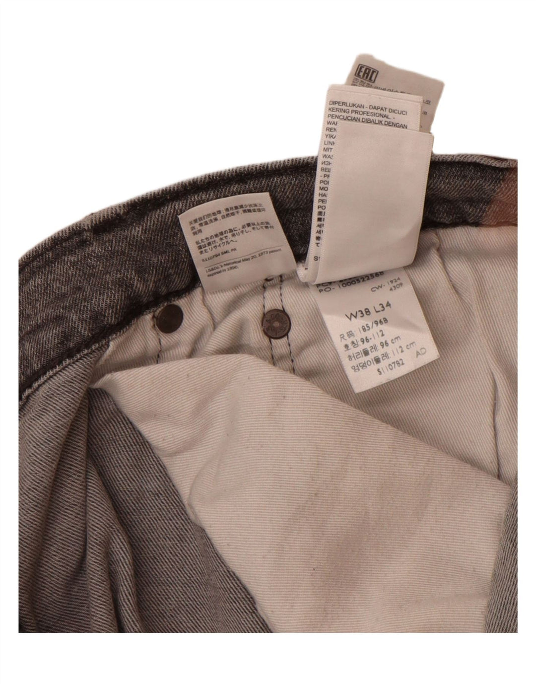 Levi's Uomo 502 Jeans affusolati W38 L34 Cotone grigio
