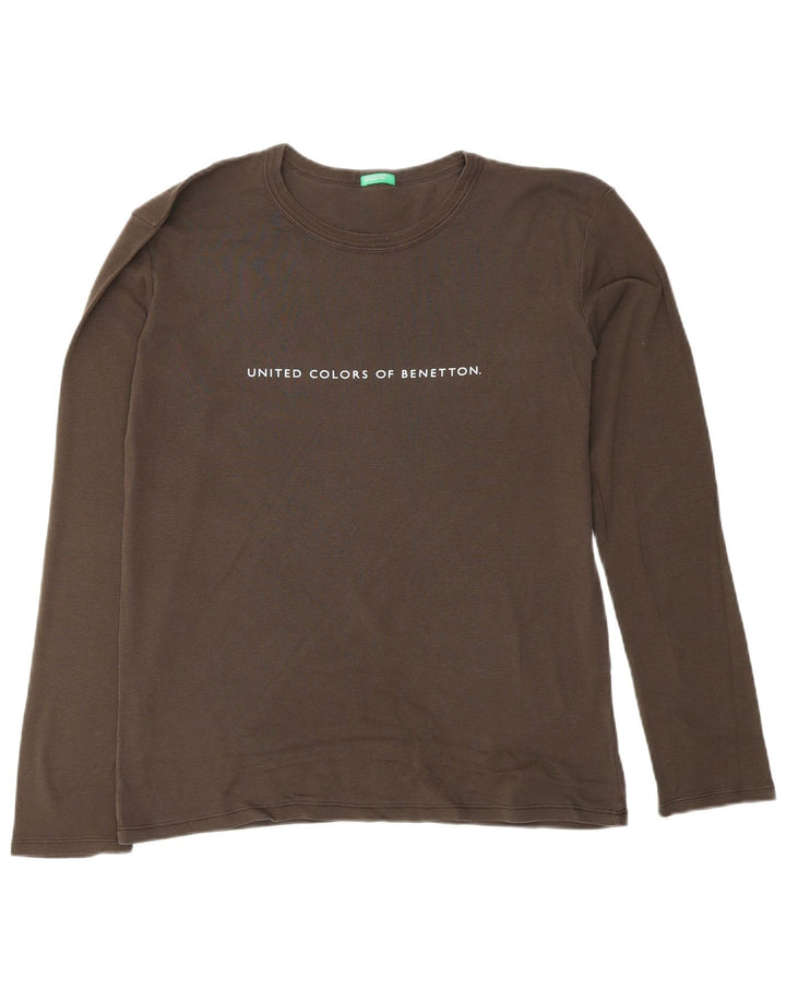 BENETTON Womens Graphic Top Long Sleeve UK 12 Medium Grey Vintage Benetton and Second-Hand Benetton from Messina Hembry 