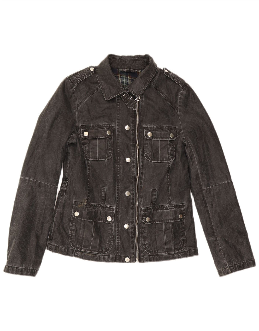 Topshop Giacca in denim da donna UK 8 Small Nero Poliacrilico