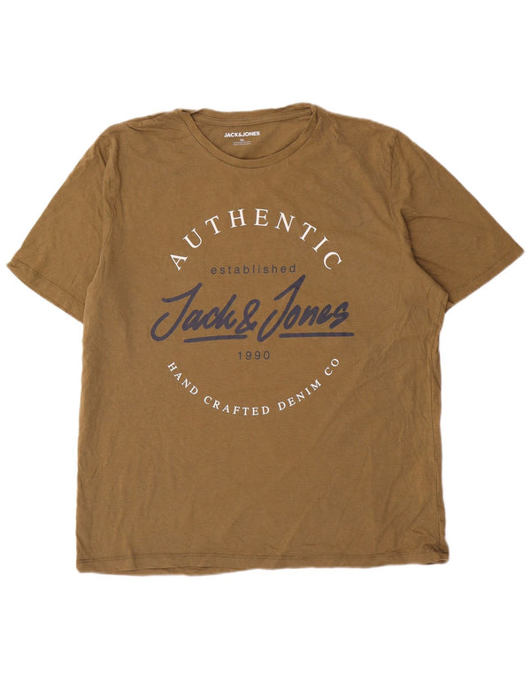 T-shirt grafica da uomo Jack & Jones Top 2XL cotone kaki