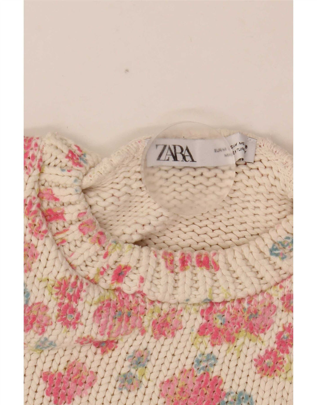 Canotta corta da donna Zara UK 12 Poliestere floreale bianco medio