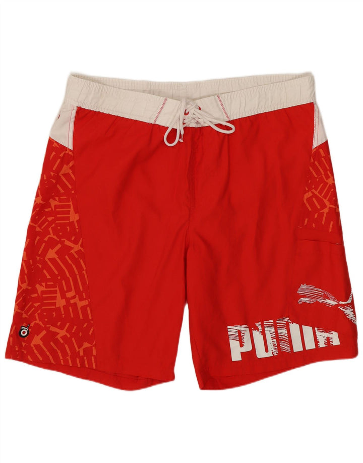 Pantaloncini da bagno grafici da uomo Puma in poliestere color block rosso medio