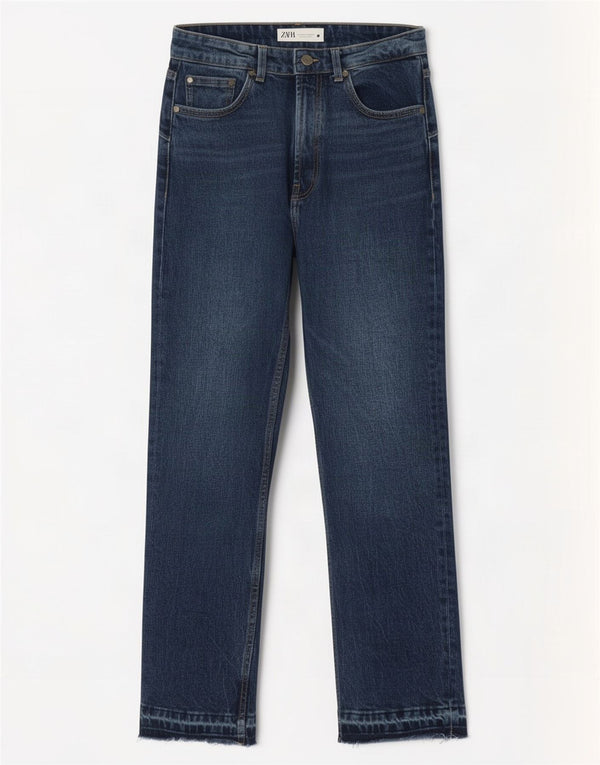 Jeans dritti a vita alta da donna Zara EU 36 XS W26 L27 cotone blu