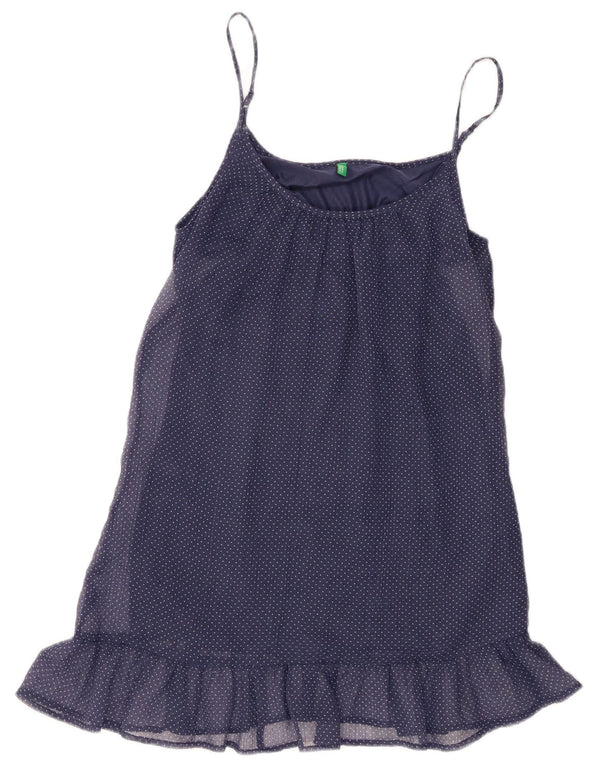 BENETTON Camicetta senza maniche da donna UK 6 XS Poliestere maculato blu navy