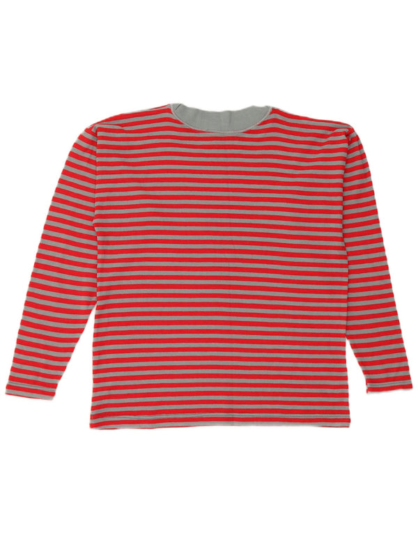 Maglione maglione girocollo da donna vintage UK 16 lana a righe rosse grandi
