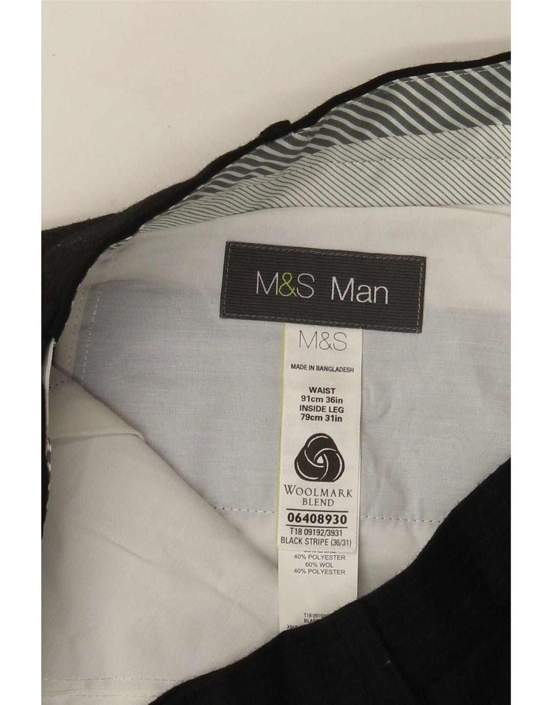 Pantaloni da abito dritti da uomo Marks & Spencer W36 L31 Lana gessata nera