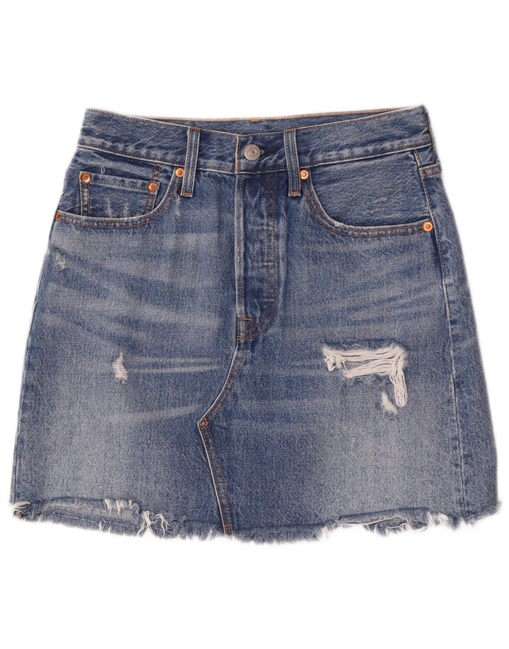 Gonna Levi's da donna in denim invecchiato W27 piccolo cotone blu
