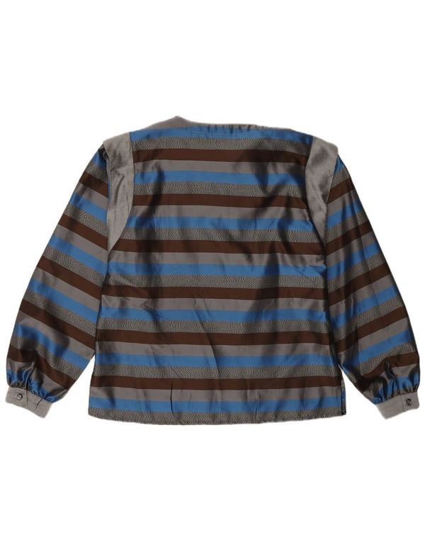 Top camicetta a maniche lunghe da donna vintage UK 12 a righe blu medio